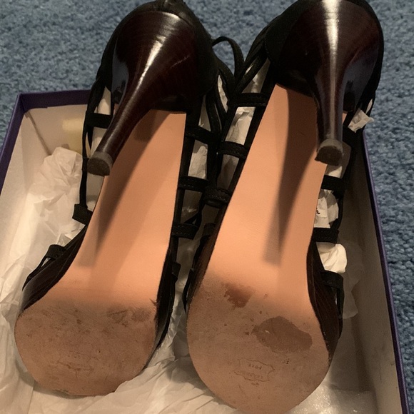 Stuart Weitzman Black Strapped Array Heels - Picture 3 of 5